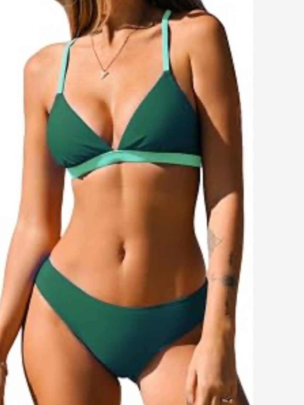 Cupshe Dark Green Bikini with Mint Contrast Straps